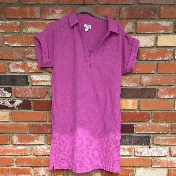 J. Crew Women’s XXS Fuchsia Gauze 💯 Cotton Shirt Dress with pockets - Picture 3 of 8